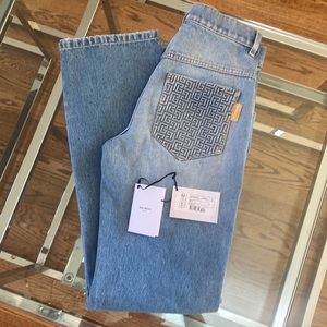 Balmain monogram detail wide leg jean.